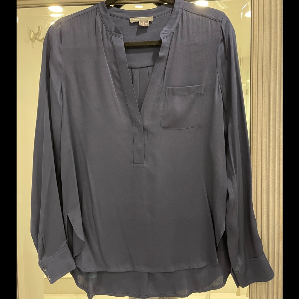 vince silk band collar blouse, size 8
